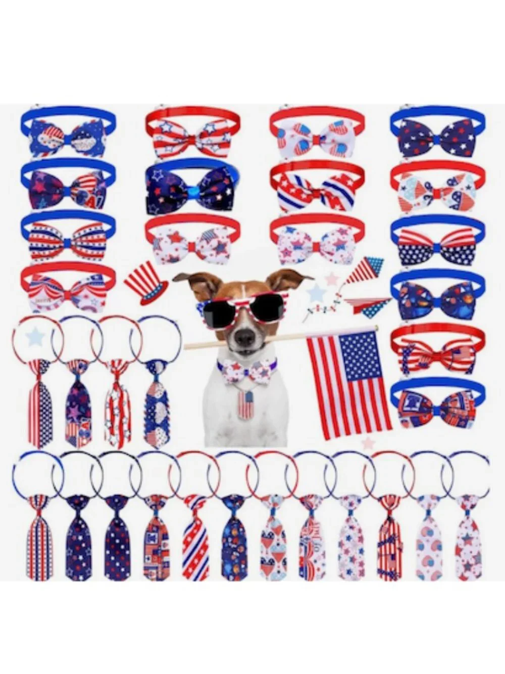 🇺🇸 USA Patriotic Pet Tie Set Stars Stripes Adjustable Dog Cat S/M NEW